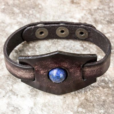 Alternate image for Leather and Lapis Lazuli Adjustable Snap Bracelet Blue Soul