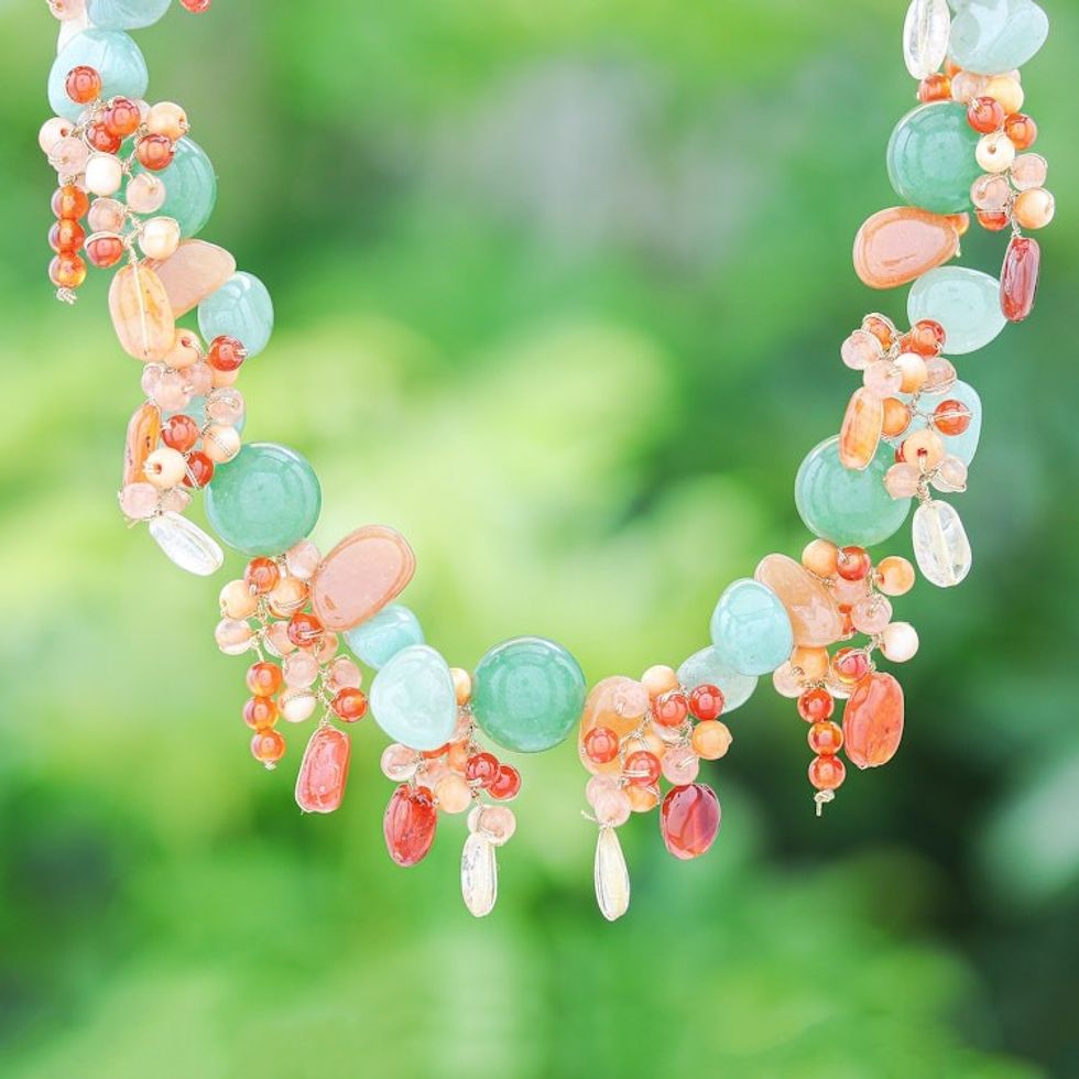 Handcrafted Aventurine and Chalcedony Beaded Necklace 'Bright Garden'