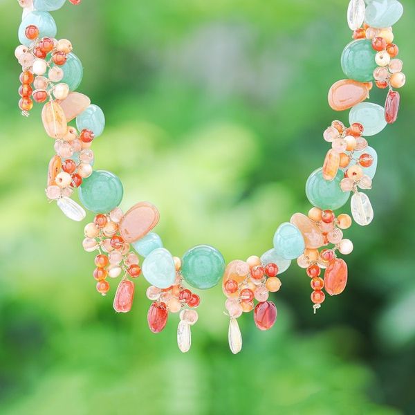 Alternate image for Handcrafted Aventurine and Chalcedony Beaded Necklace Bright Garden
