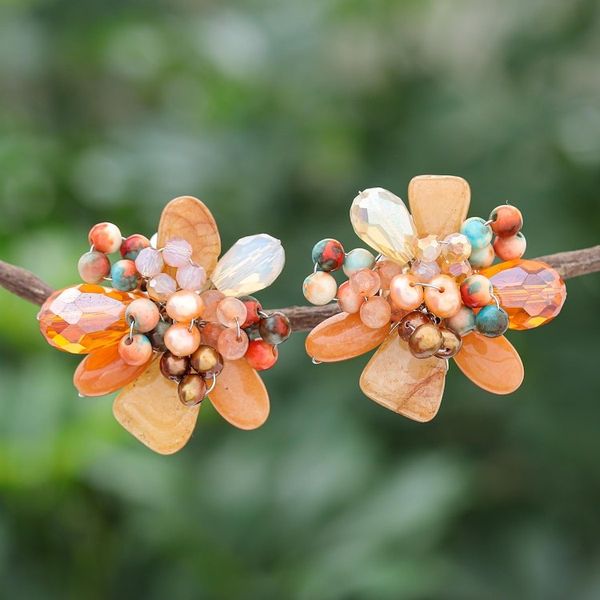 Alternate image for Quartz and Cultured Pearl Cluster Clip-On Earrings Solaris in Orange