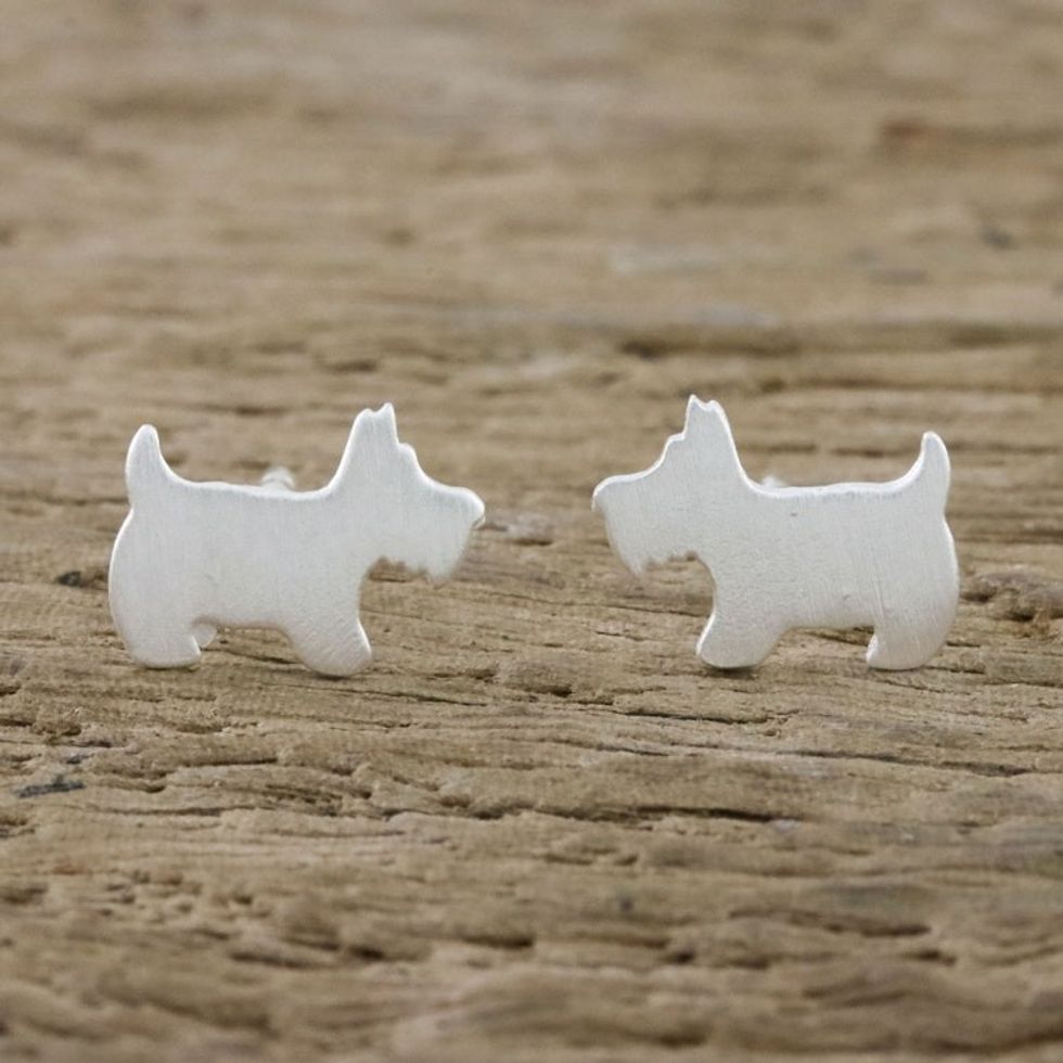 Sterling Silver Scottish Terrier Stud Earrings from Thailand 'Scottish Terrier'