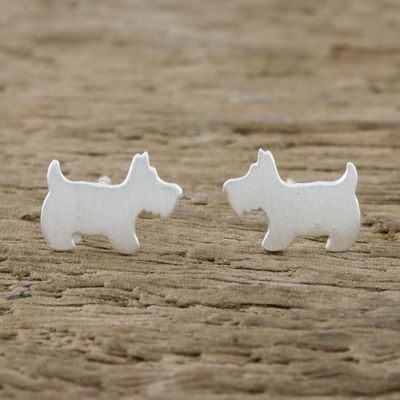 Alternate image for Sterling Silver Scottish Terrier Stud Earrings from Thailand Scottish Terrier