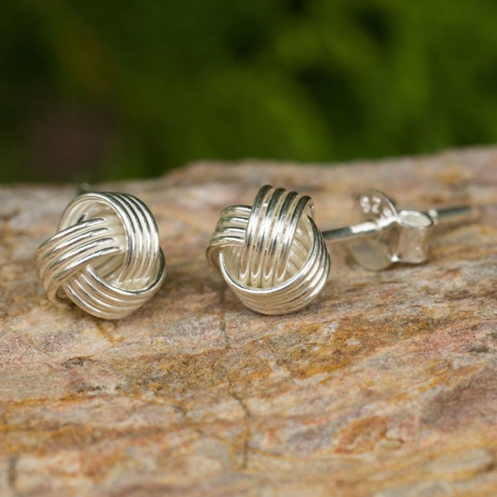Hand Crafted Thai Sterling Silver Button Earrings 'Together'