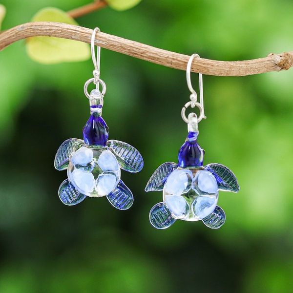 Alternate image for Handblown Glass Turtle Dangle Earrings from Thailand Turtle Glam