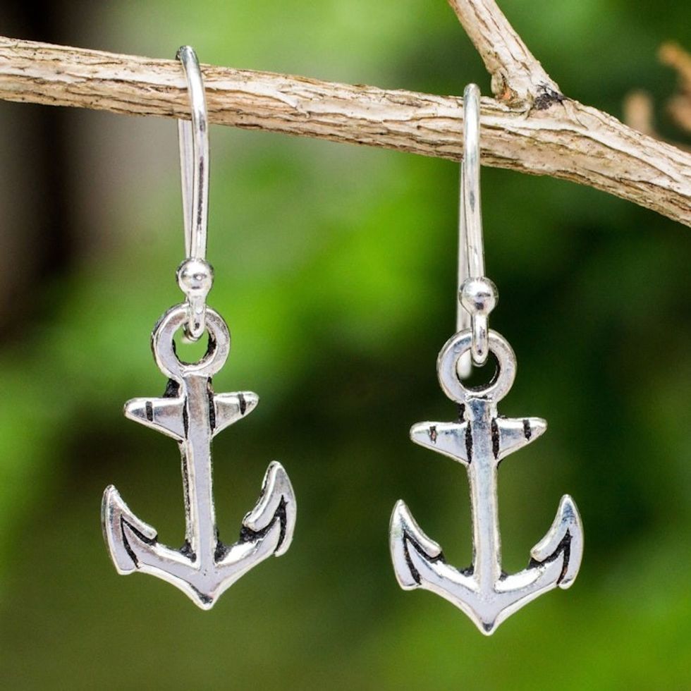 Fair Trade Sterling Silver Hand Crafted Anchor Earrings 'Anchors Away'