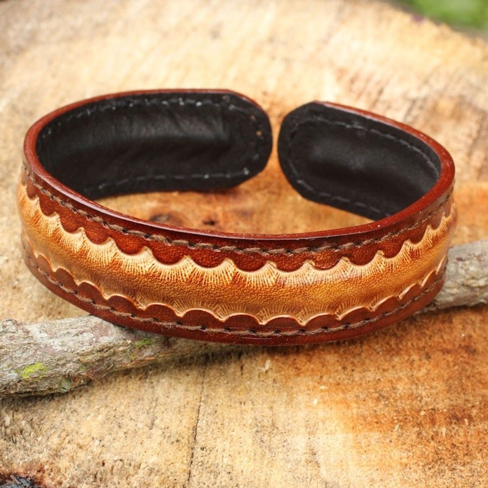 Thai Handcrafted Leather Bracelet for Men 'Solar Warrior'