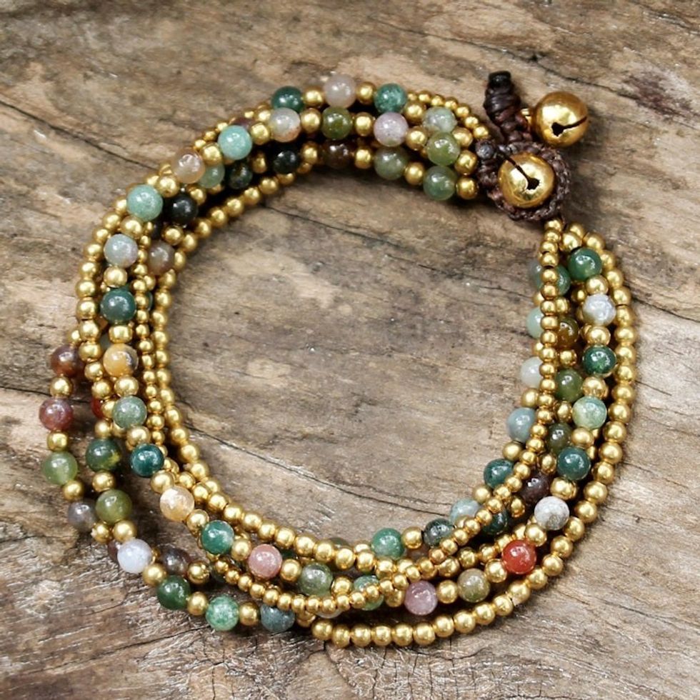 Hand Crafted Brass and Jasper Bracelet from Thailand 'Joy'