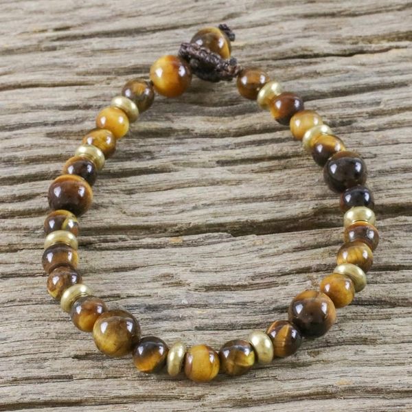 Alternate image for Hand Crafted Bead Bracelet of Tigers Eye and Brass Courageous Eye