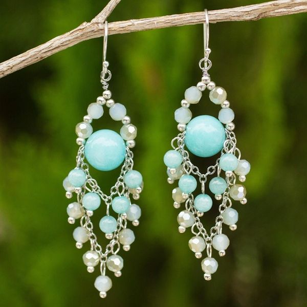 Alternate image for Beaded Chandelier Earrings with Blue Quartz and Glass Beads Brilliant Meteor