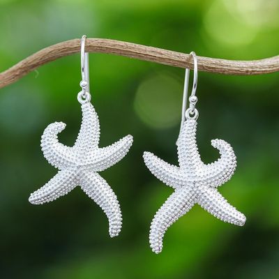 Alternate image for Sterling Silver Starfish Dangle Earrings from Thailand Dancing Starfish