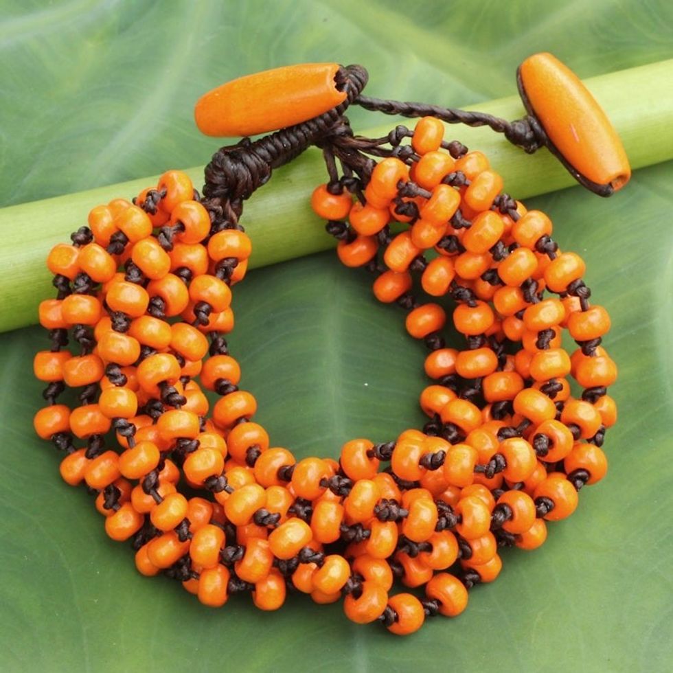 Orange Torsade Bracelet Wood Beaded Jewelry 'Lamphan Belle'