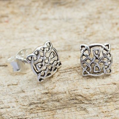 Alternate image for Artisan Crafted Petite Celtic Knot Silver Earrings Celtic Circle
