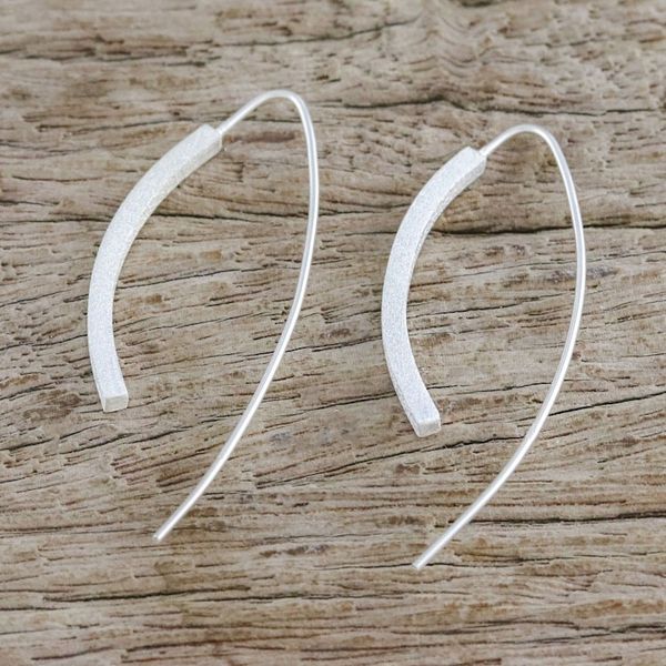 Alternate image for Curvy Sterling Silver Drop Earrings from Thailand Curved Pillars