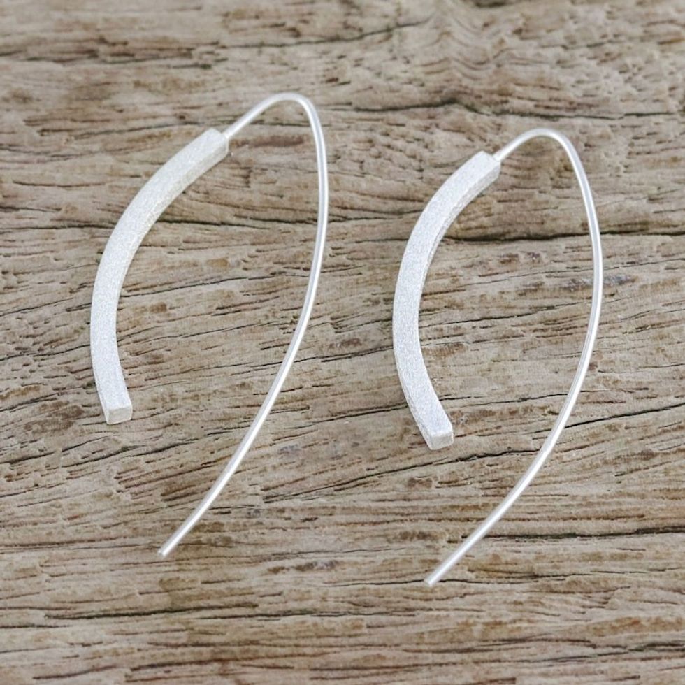 Curvy Sterling Silver Drop Earrings from Thailand 'Curved Pillars'