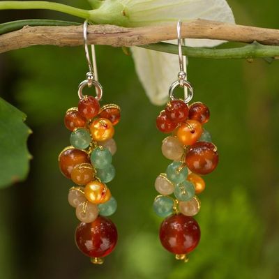Alternate image for Thailand Yellow Pearl Carnelian Quartz Cluster Earrings Golden Vineyard