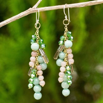 Alternate image for Quartz and Glass Bead Waterfall Earrings in Green Shades Brilliant Cascade
