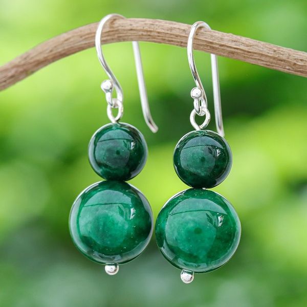 Alternate image for Green Quartz Beaded Dangle Earrings from Thailand Jungle Spheres