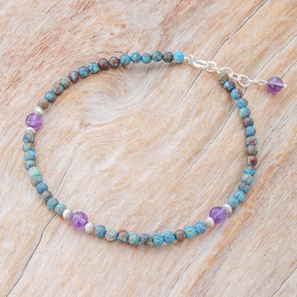 Alternate image for Thai Jasper and Amethyst Beaded Anklet Barefoot Charm