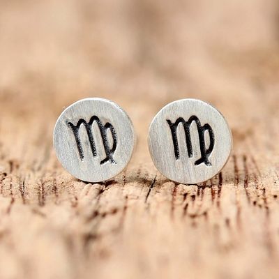 Alternate image for Sterling Silver Virgo Stud Earrings from Thailand Satin Virgo