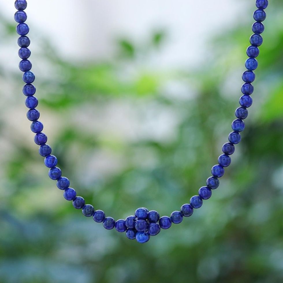 Lapis Lazuli Beaded Pendant Necklace from Thailand 'Blue Grapes'