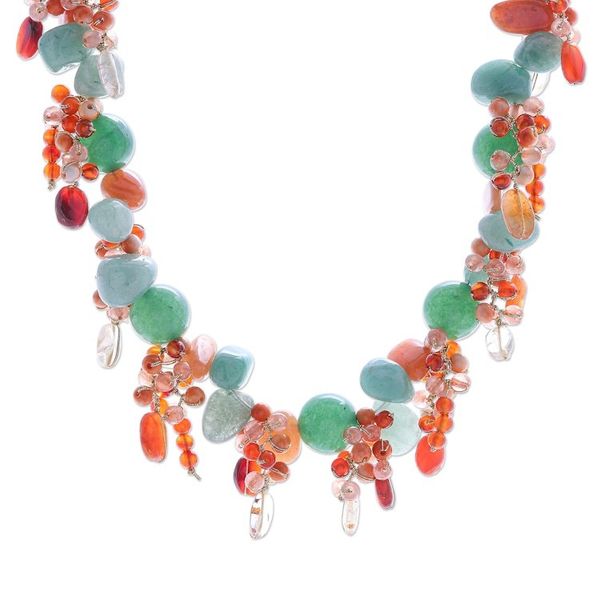 Alternate image for Handcrafted Aventurine and Chalcedony Beaded Necklace Bright Garden