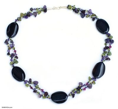 Alternate image for Unique Onyx and Amethyst Beaded Necklace Magical Enchantment