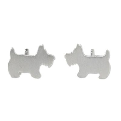 Alternate image for Sterling Silver Scottish Terrier Stud Earrings from Thailand Scottish Terrier