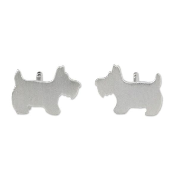Alternate image for Sterling Silver Scottish Terrier Stud Earrings from Thailand Scottish Terrier
