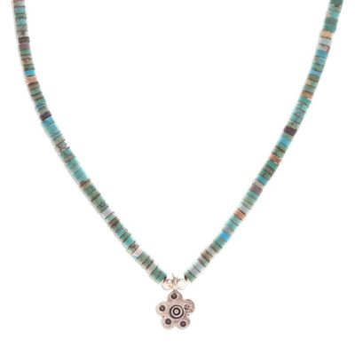 Alternate image for Floral Reconstitued Turquoise Silver Pendant Necklace Arcadia Flower