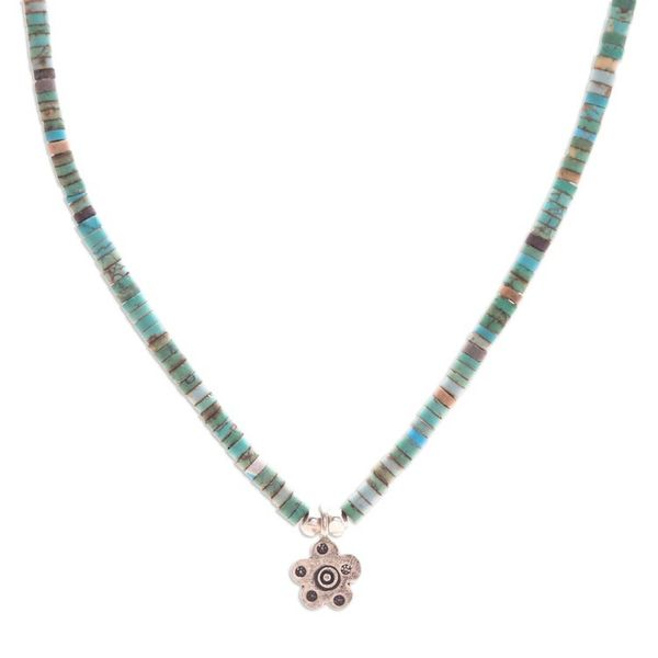 Alternate image for Floral Reconstitued Turquoise Silver Pendant Necklace Arcadia Flower