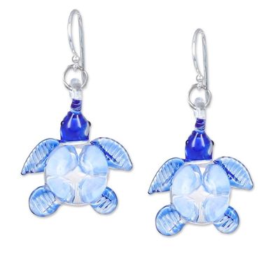 Alternate image for Handblown Glass Turtle Dangle Earrings from Thailand Turtle Glam