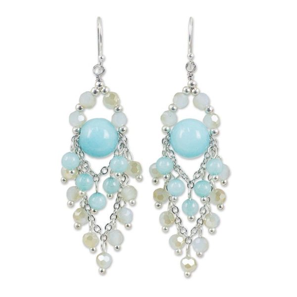 Alternate image for Beaded Chandelier Earrings with Blue Quartz and Glass Beads Brilliant Meteor