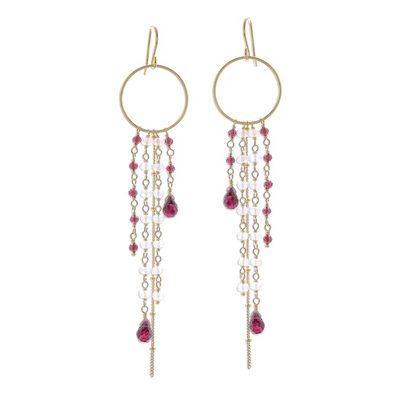 Alternate image for Gold Plated Garnet and Rainbow Moonstone Waterfall Earrings Luxurious Rain