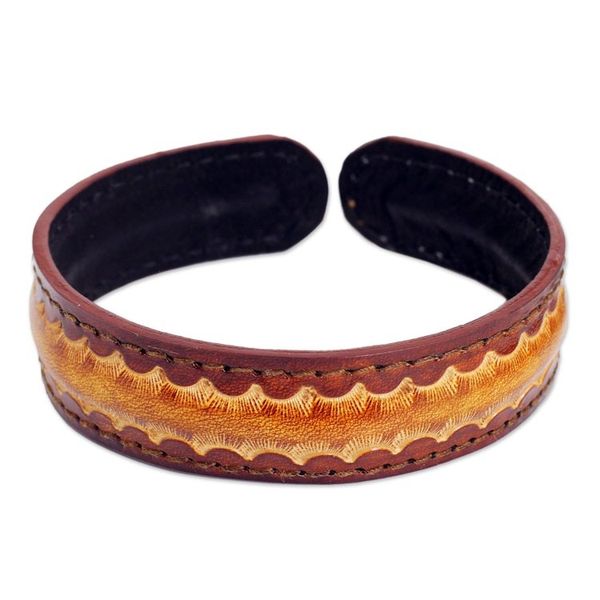 Alternate image for Thai Handcrafted Leather Bracelet for Men Solar Warrior