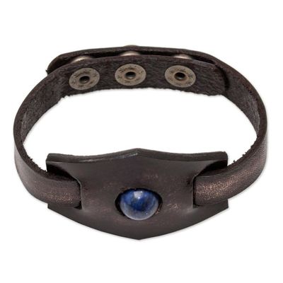 Alternate image for Leather and Lapis Lazuli Adjustable Snap Bracelet Blue Soul