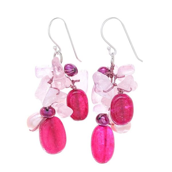 Alternate image for Rose Quartz Freshwater Pearl Dangle Earrings Magenta Balloon