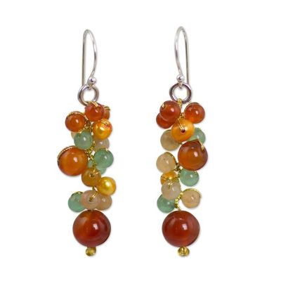 Alternate image for Thailand Yellow Pearl Carnelian Quartz Cluster Earrings Golden Vineyard