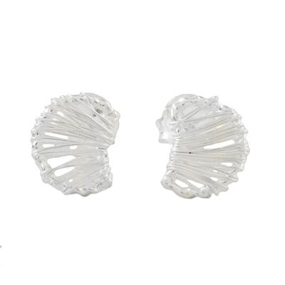 Alternate image for Thai Artisan Sterling Silver Wire Wrapped Moon Stud Earrings Unseen Moons