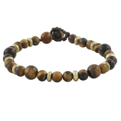 Alternate image for Hand Crafted Bead Bracelet of Tigers Eye and Brass Courageous Eye