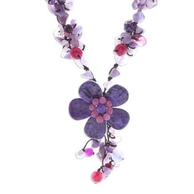 Alternate image for Agate and Amethyst Floral Pendant Necklace Purple Power