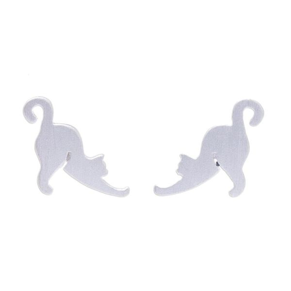 Alternate image for Sterling Silver Cat Stud Earrings from Thailand Feline Stretch