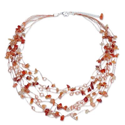 Alternate image for Beaded Pearl and Carnelian Necklace Warm Shower