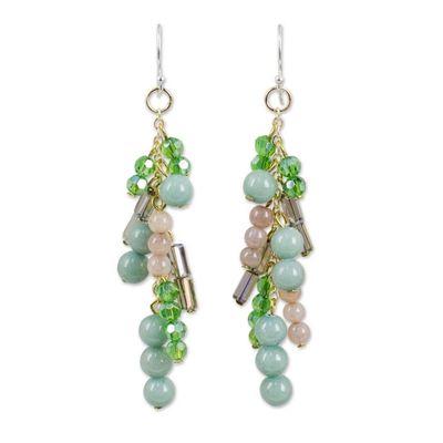 Alternate image for Quartz and Glass Bead Waterfall Earrings in Green Shades Brilliant Cascade