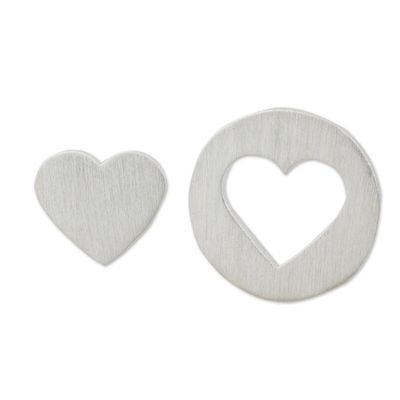 Alternate image for Brushed Silver Heart Earrings in Positive and Negative Space Heart in the Moon