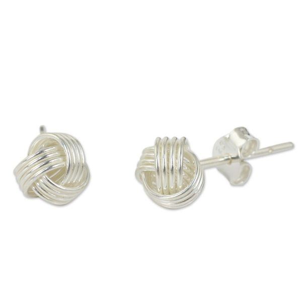 Alternate image for Hand Crafted Thai Sterling Silver Button Earrings Together