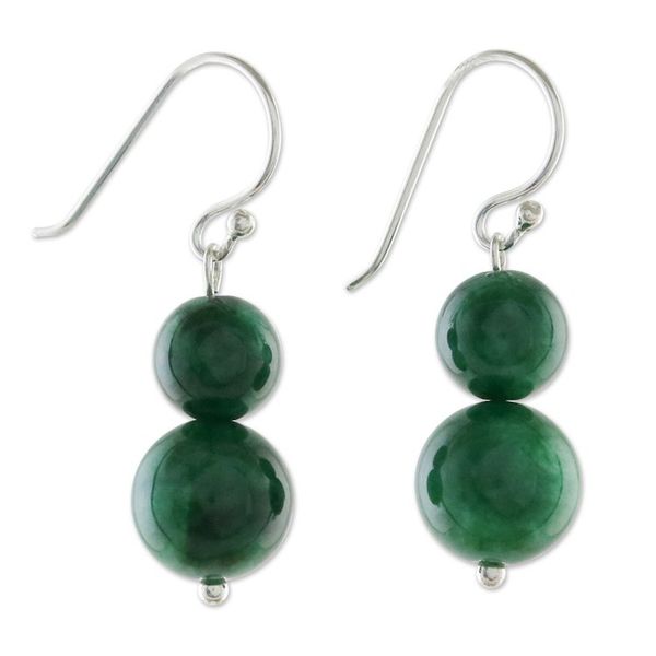 Alternate image for Green Quartz Beaded Dangle Earrings from Thailand Jungle Spheres