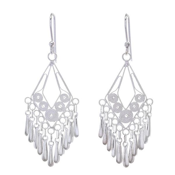 Alternate image for Diamond-Shaped Sterling Silver Filigree Chandelier Earrings Diamond Swing