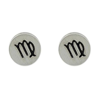 Alternate image for Sterling Silver Virgo Stud Earrings from Thailand Satin Virgo