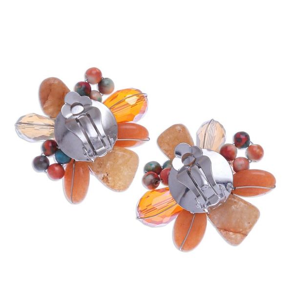Alternate image for Quartz and Cultured Pearl Cluster Clip-On Earrings Solaris in Orange