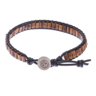 Alternate image for Tigers Eye Beaded Wristband Bracelet with Leather Channels